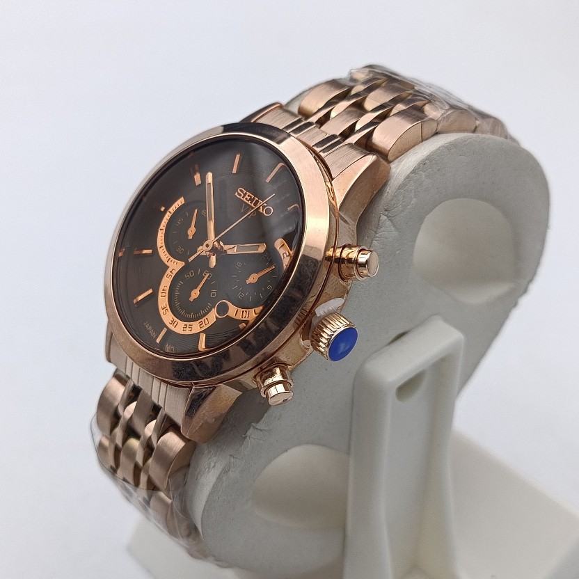 ساعت سیکو رزگلد صفحه مشکی طرح سه موتور 1278 تک زنانه