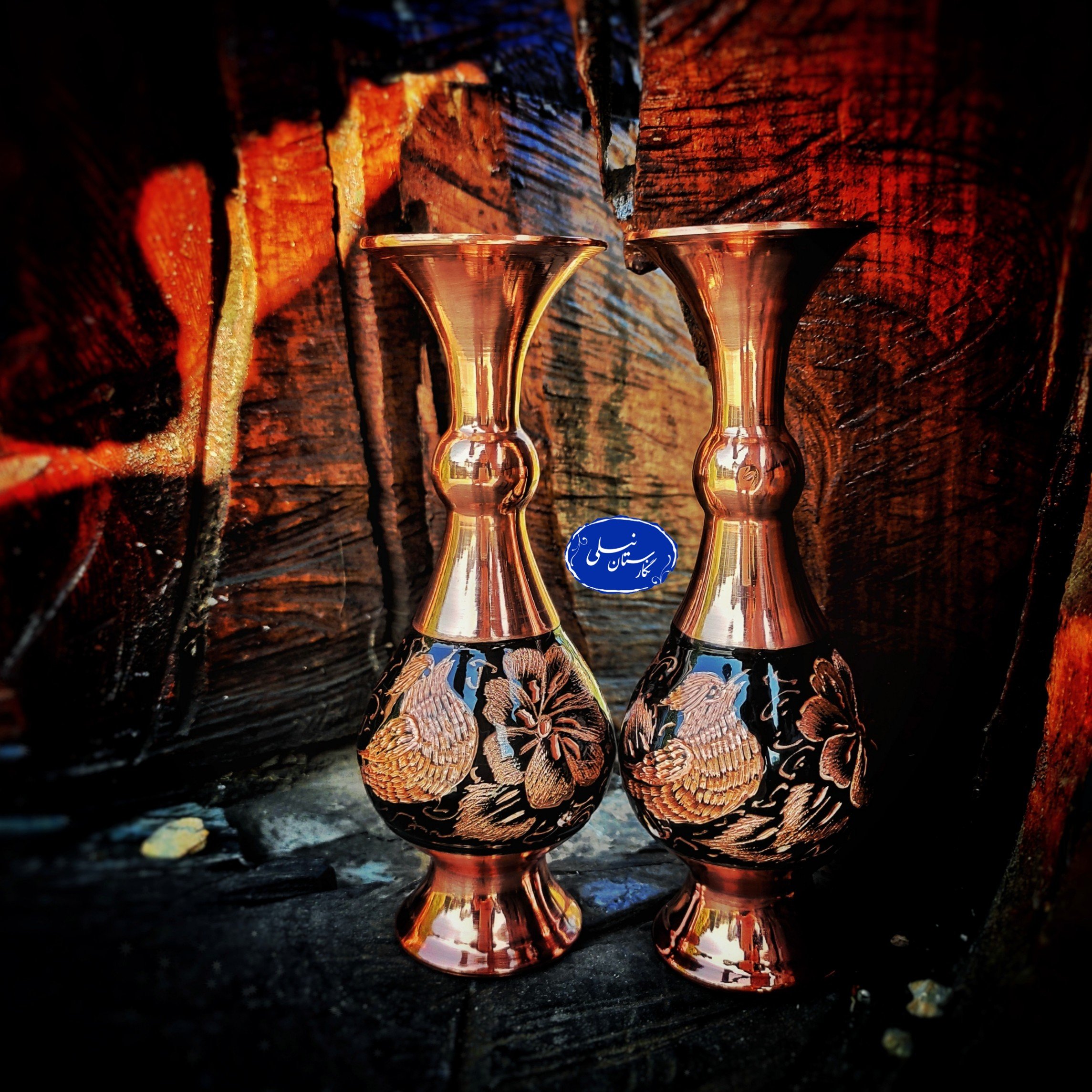 گلدان مسی مدل الماس تراش ارتفاع 20
