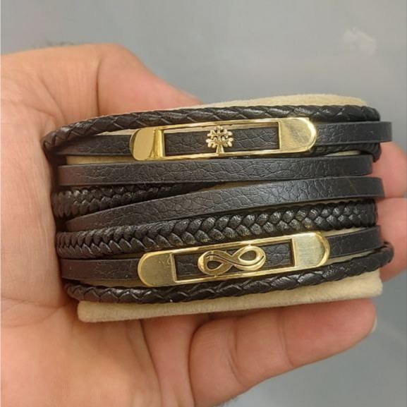 دستبند چرمی قفل و پلاک استیل مردانه ورساچ Versace کیفیت چرم عالی تنوع طرح رنگ ثابت کد bn (پس کرایه)