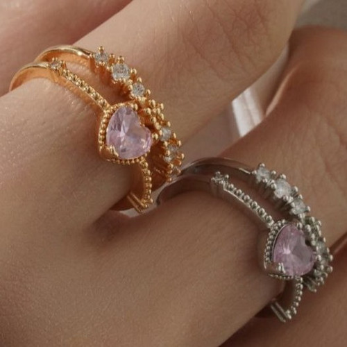 انگشتر زنانه جواهری مدل قلب و نگین فری سایز freesize رنگ ثابت در تنوع رنگ و طرح کد mp