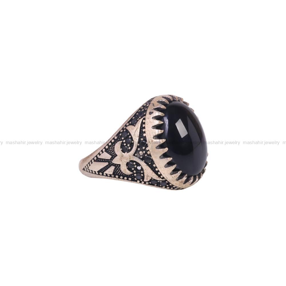 انگشتر عقیق مشکی مردانه کد 6270