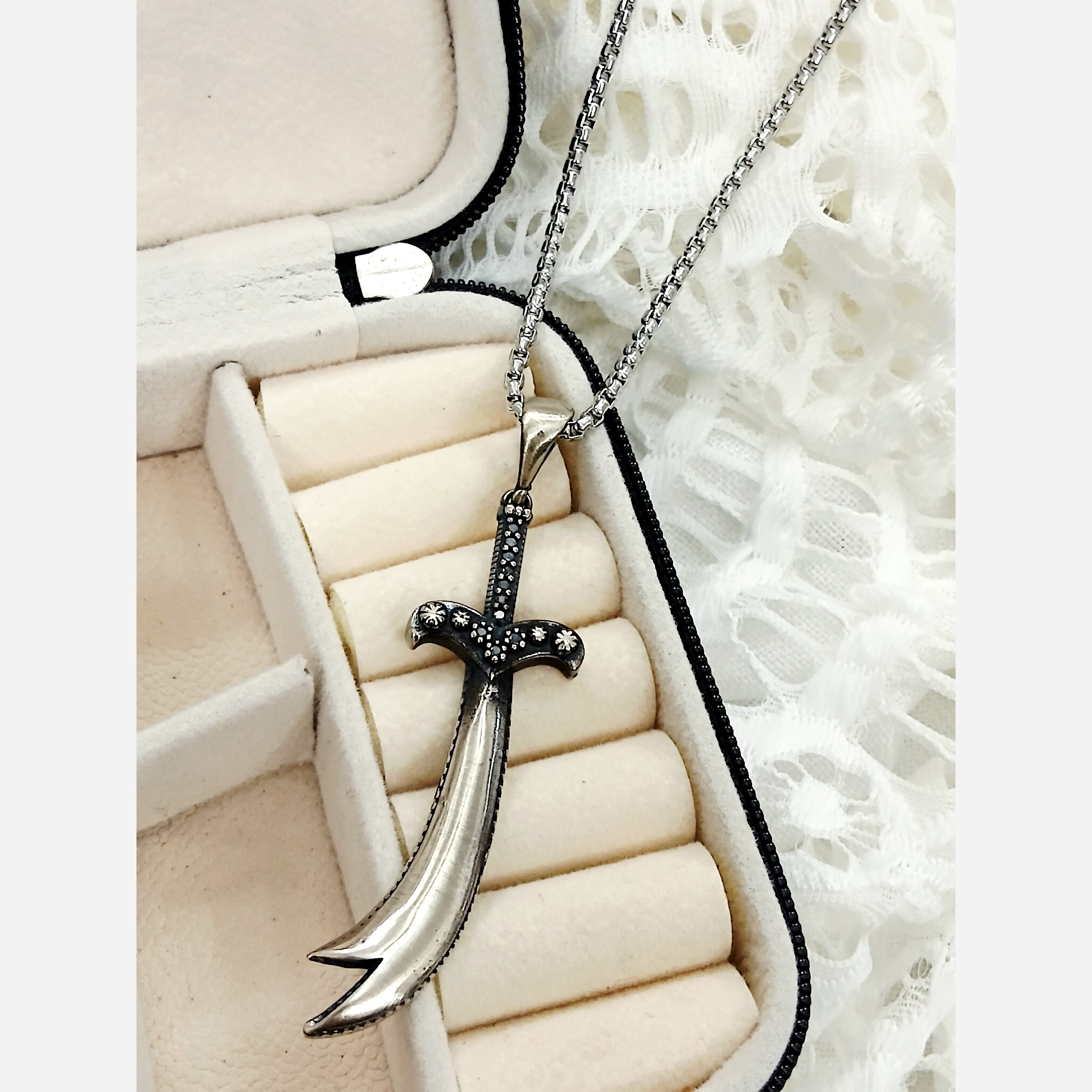 گردنبند ذوالفقار نقره روس خاص طرح نقره رنگ ثابت