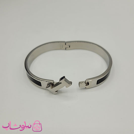 دستبند زنانه هرمس مشکی نقره ای استیل قفل اورجینال کد 800