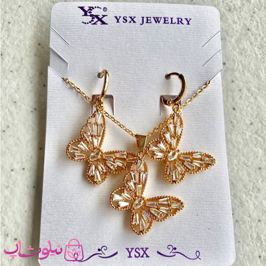 ست گردنبند و گوشواره دخترانه YSX پروانه طلایی کد 7991