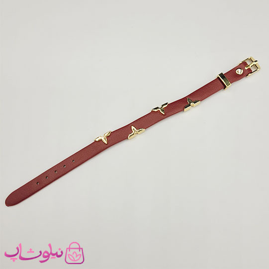 دستبند زنانه لویی ویتون مدل چرم استیل زرشکی کد 550