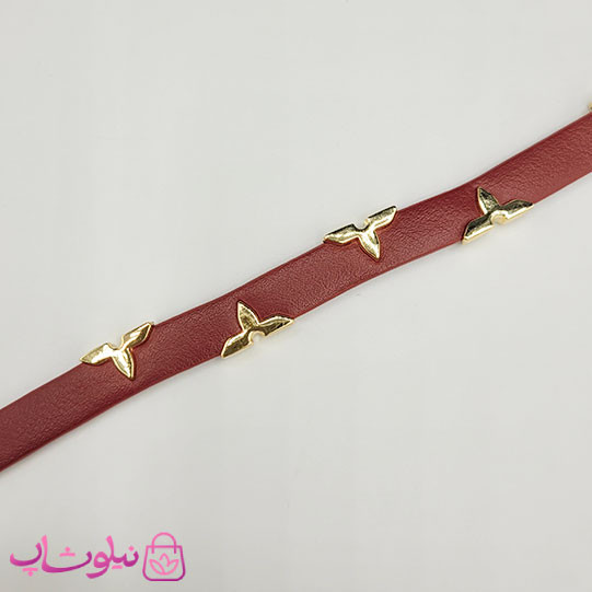 دستبند زنانه لویی ویتون مدل چرم استیل زرشکی کد 550