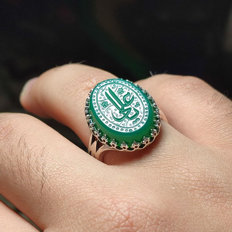انگشتر نقره عقیق مردانه مدل سرنیزه طرح حکاکی یا علی (ع) 9129