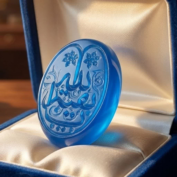 نگین عقیق آبی حکاکی یابقیه الله کد 5459