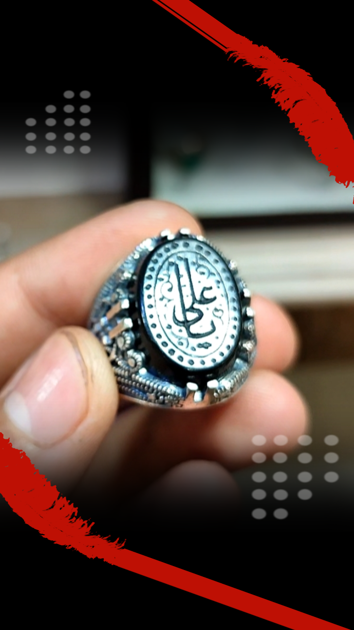 انگشتر عقیق مشکی حکاکی یاعلی | خرید انگشتر نقره عقیق مشکی مردانه خاص کد 2237