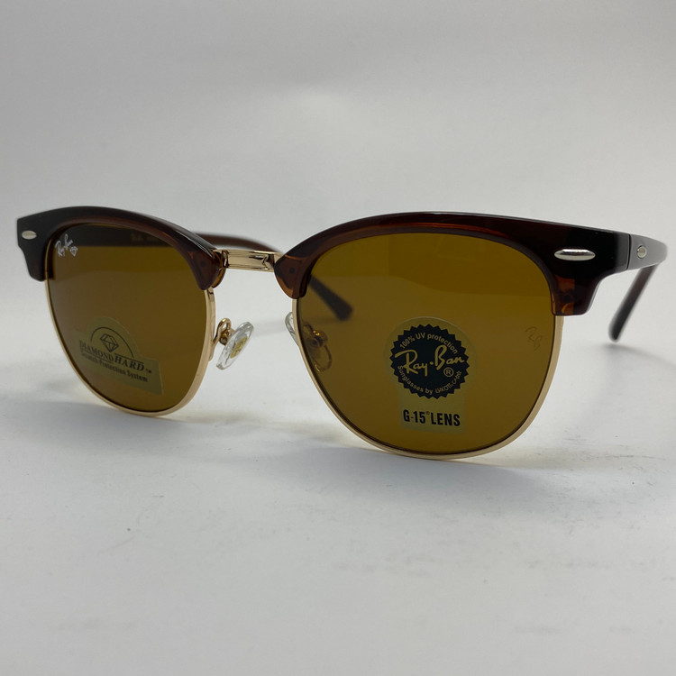 عینک ریبن rayban کلاب مستر شیشه سنگ قهوه ای طلایی با پک کامل ریبن RB 3016