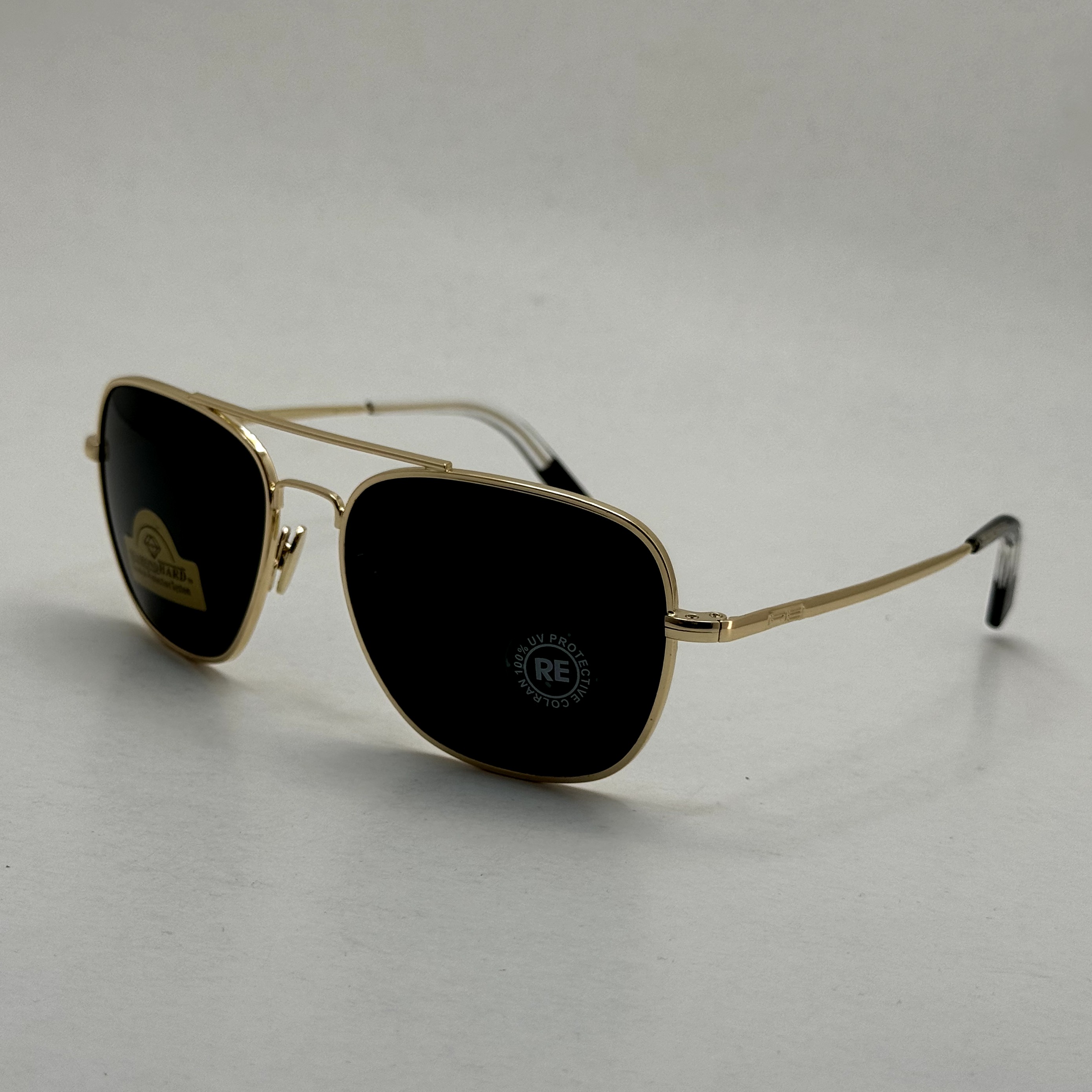 عینک آفتابی خلبانی رندولف شیشه سنگ آنتی رفلکس مشکی فریم طلایی فول پک RANDOLPH AVIATOR RE 58 24K GOLD (ارسال رایگان)