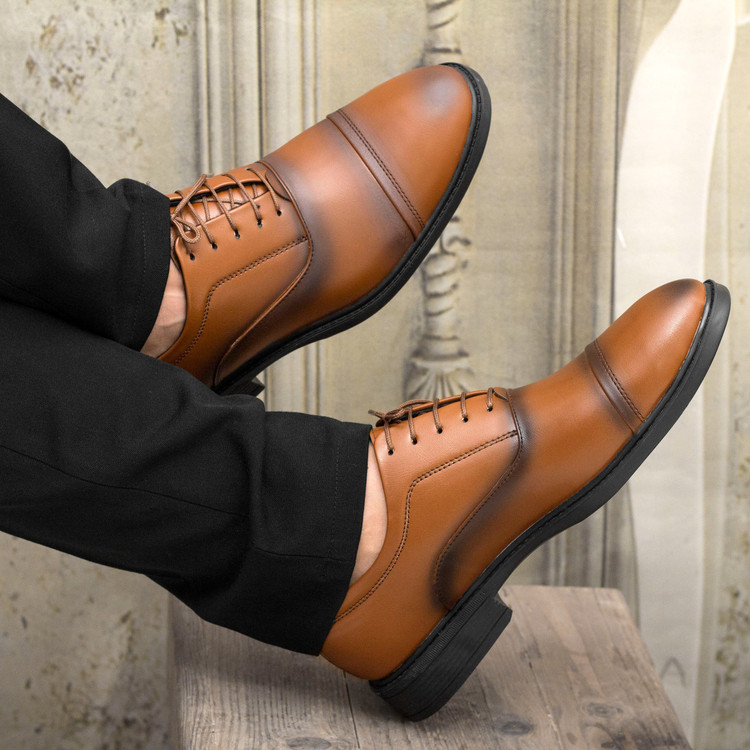 کفش مجلسی مردانه مدل دوتیکه بندی رنگ عسلی پرفرووش