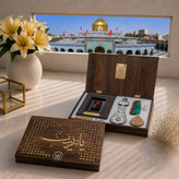 بسته فرهنگی سوغات کربلا ( علمدار کربلا ) 7عنوان سنگ حرم و قاب فرش و عطر و آب سرداب حرم حضرت عباس تسبیح مهر تربت کربلا