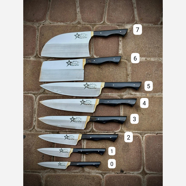 ست 8 پارچه چاقوی آشپزخانه و ساطور زنجان ستاره دسته فیبر