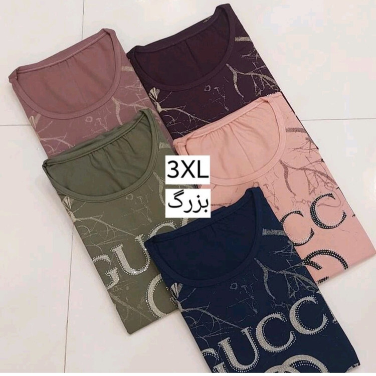 تیشرت زنانه سایز بزرگ 3XL ویسکوز صد درصد نخ نگین کوب