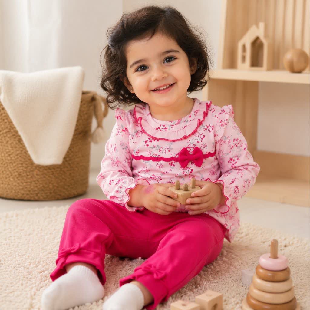 بلوز شلوار نوزادی دخترانه گل رز ست دخترانه پاییزه