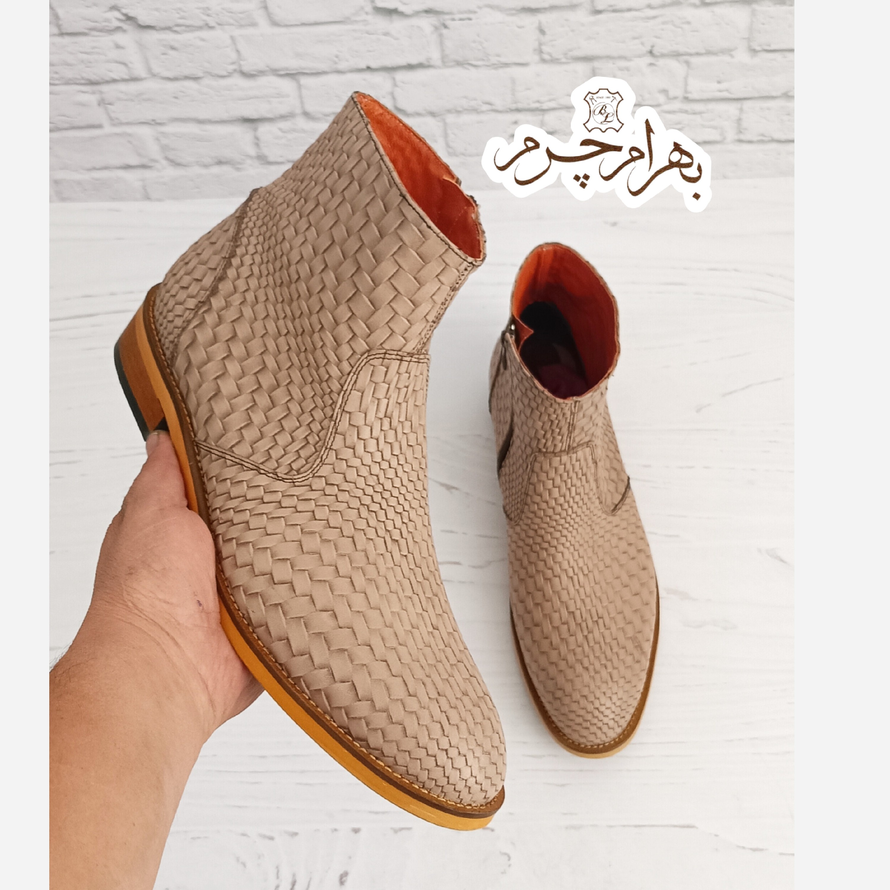 نیم بوت مردانه چرم طبیعی آلپاین کروکودیلی ترک