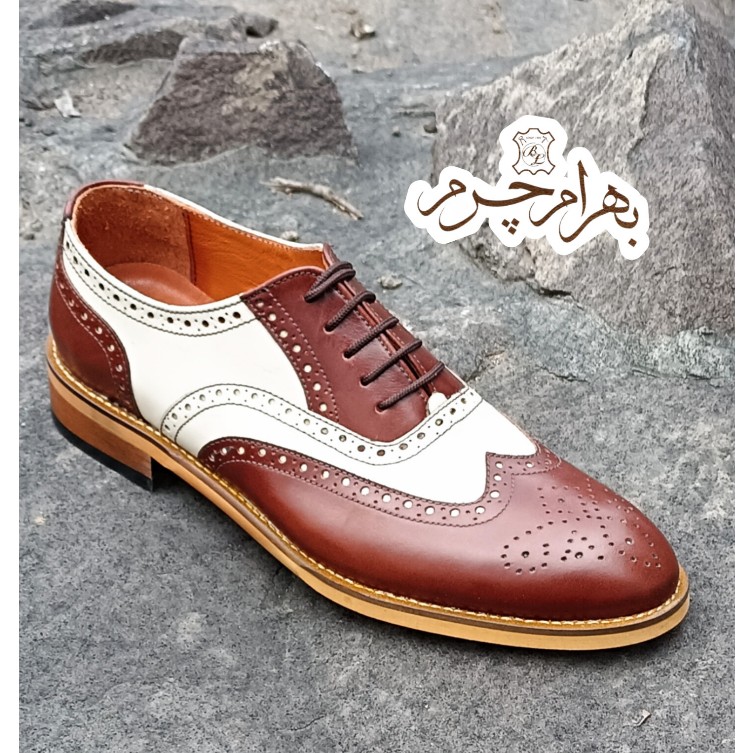 کفش مردانه مجلسی چرم طبیعی دستدوز مدل نیلسون قهوه ای کرم
