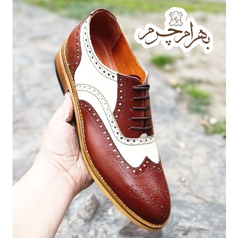 کفش مردانه مجلسی چرم طبیعی دستدوز مدل نیلسون قهوه ای کرم