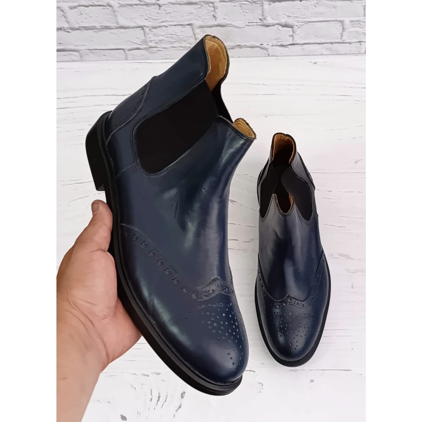 نیم بوت مردانه چرم طبیعی دستدوز کایوت سرمه ای تک سایز
