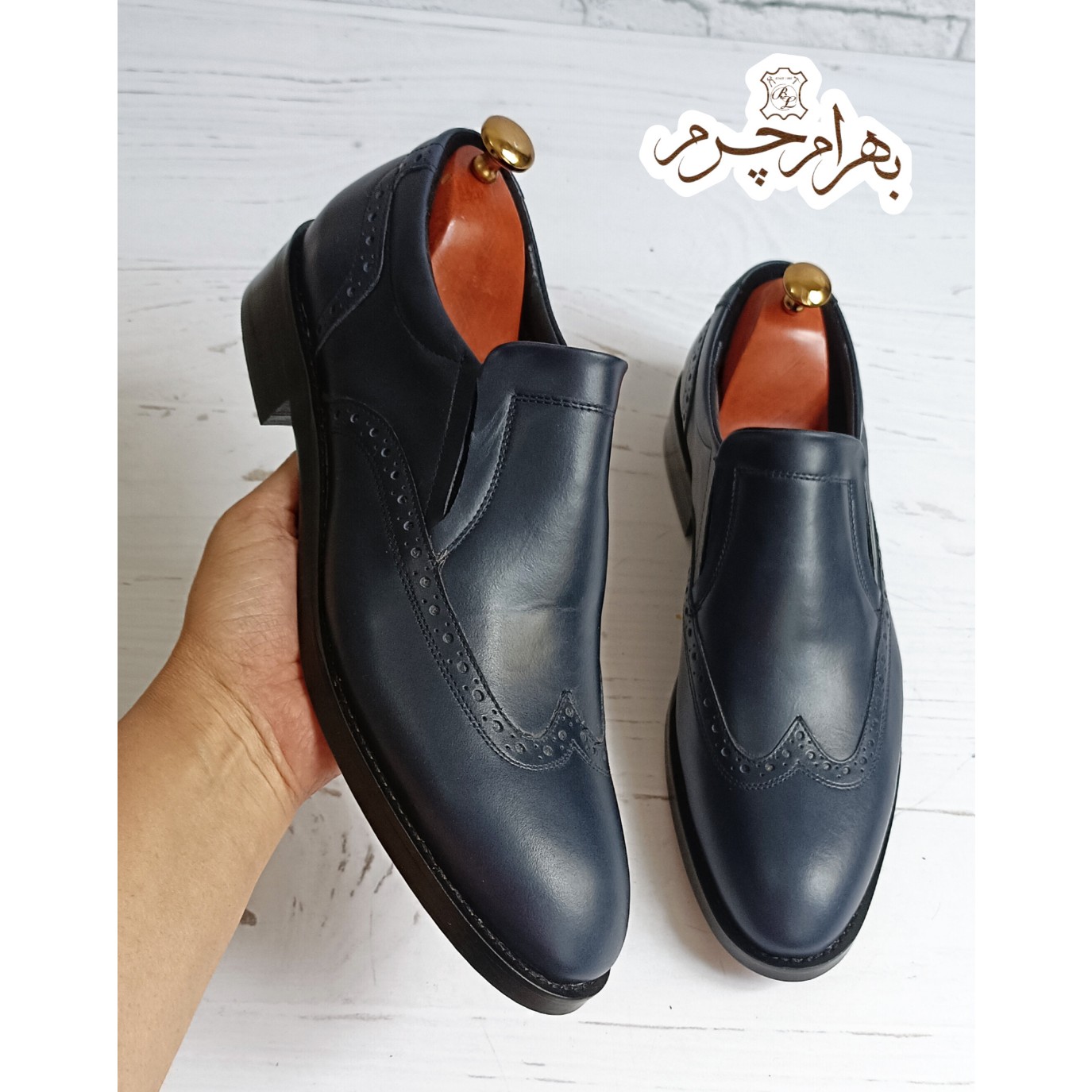 کفش مردانه مجلسی چرم طبیعی مدل هاوانا سرمه ای