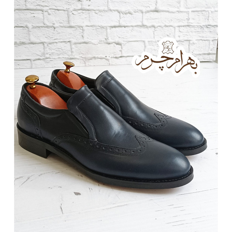 کفش مردانه مجلسی چرم طبیعی مدل هاوانا سرمه ای
