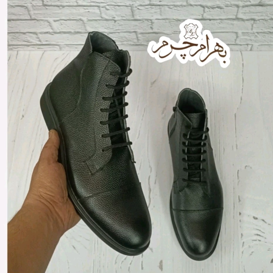 نیم بوت مردانه اسپرت چرم طبیعی دست دوز مدل فیدل مشکی