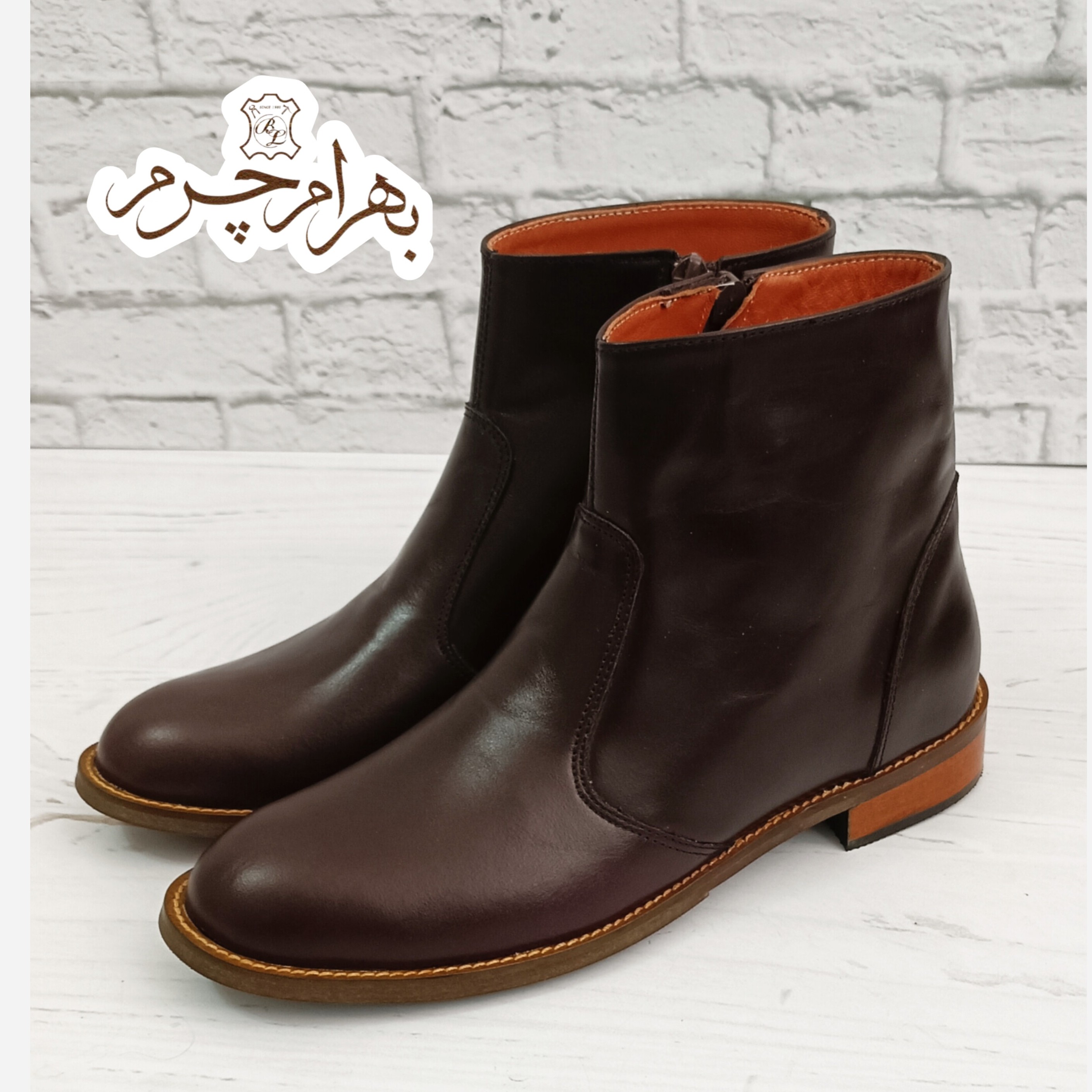 نیم بوت زنانه چرم طبیعی مدل ناتالی کلاسیک قهوه ای