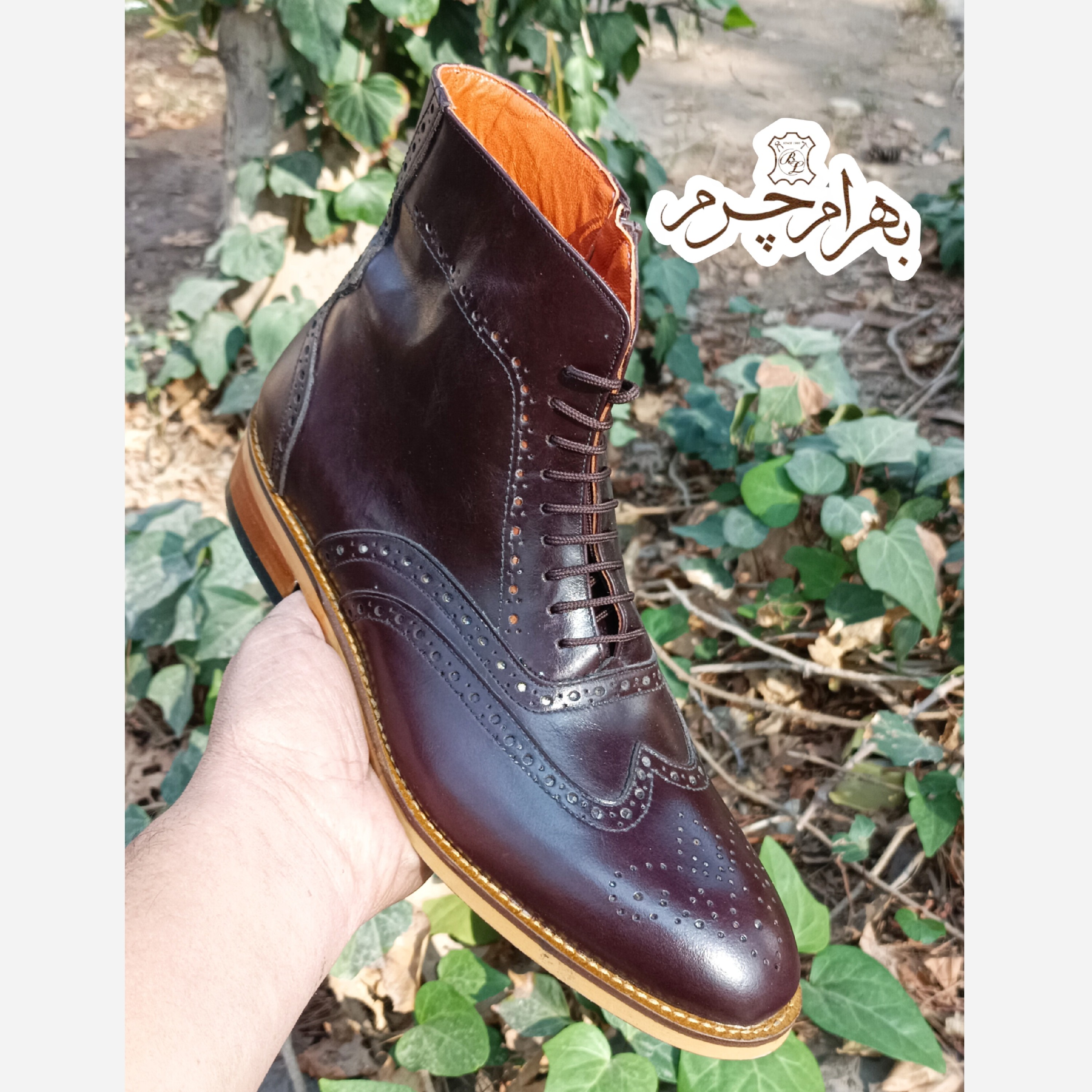 نیم بوت مردانه رسمی چرم طبیعی دست دوز مدل ریچموند قهوه ای تیره