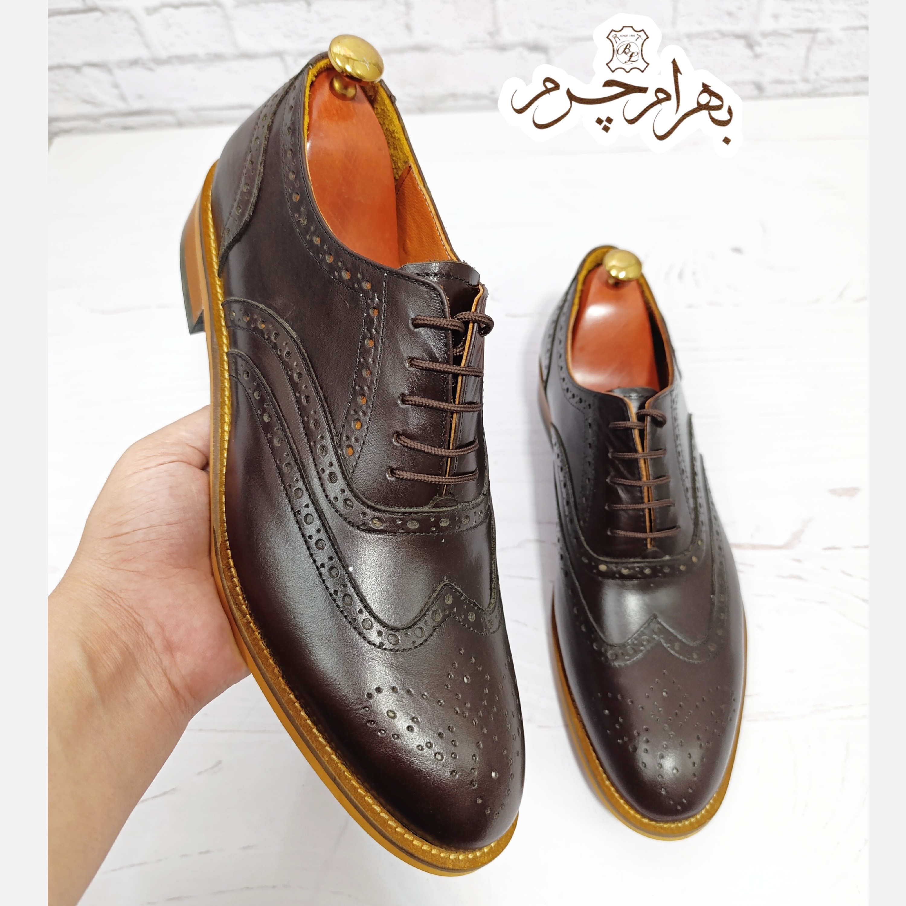 کفش مردانه مجلسی چرم طبیعی مدل نیلسون قهوه ای سوخته
