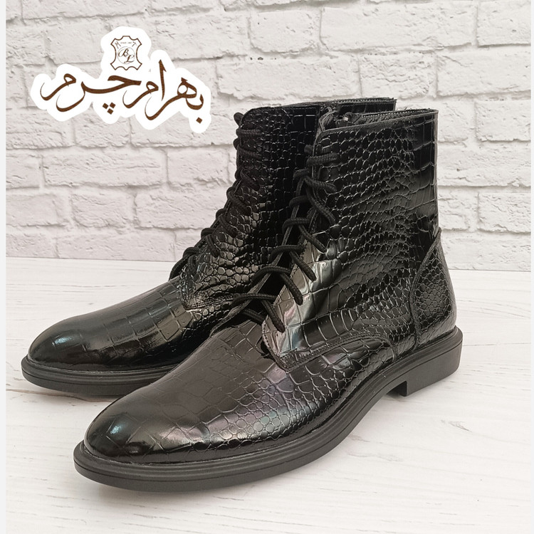 نیم بوت مردانه اسپرت چرم طبیعی دستدوز مدل آلپ کروکودیلی