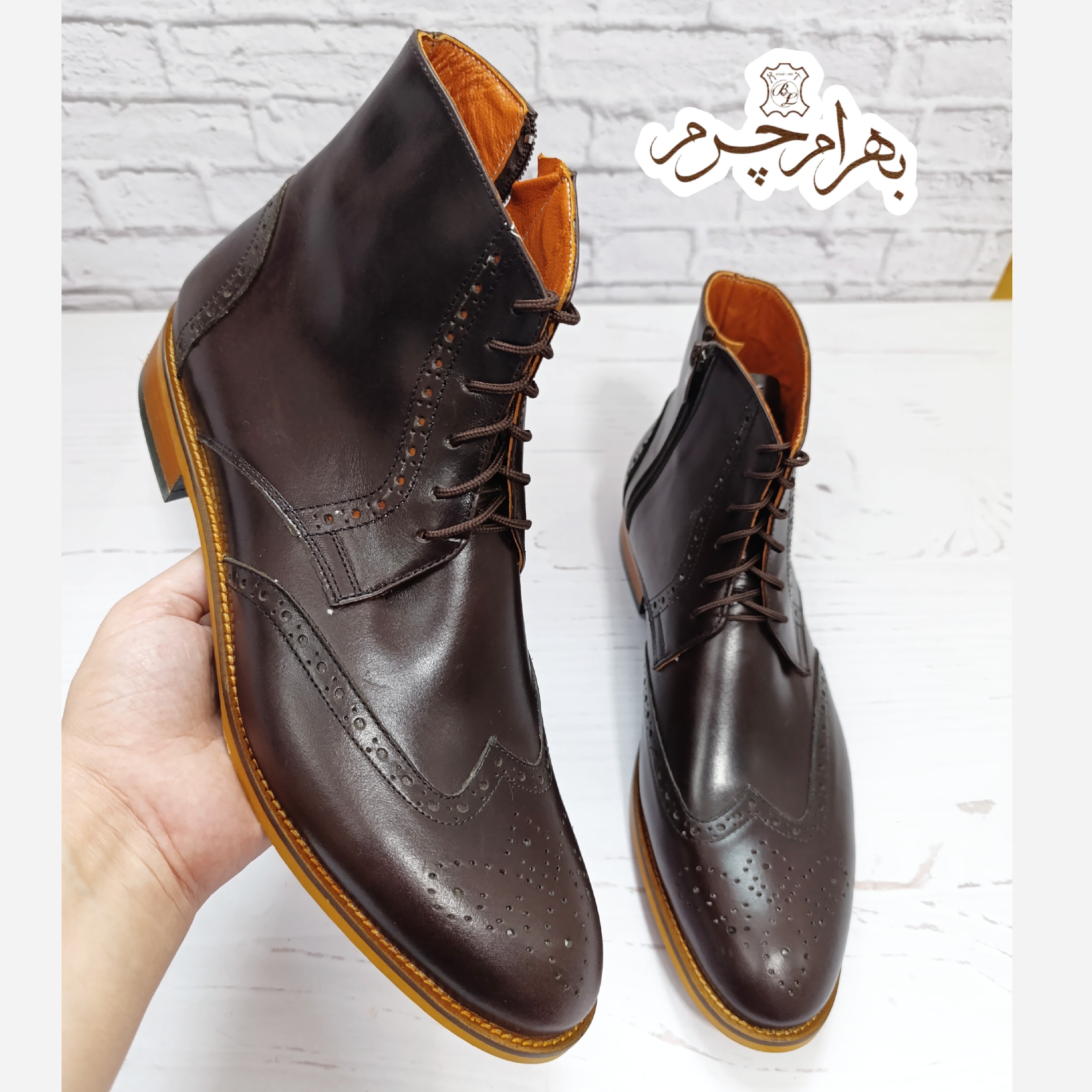 نیم بوت مردانه رسمی چرم طبیعی پارامونت قهوه ای سوخته