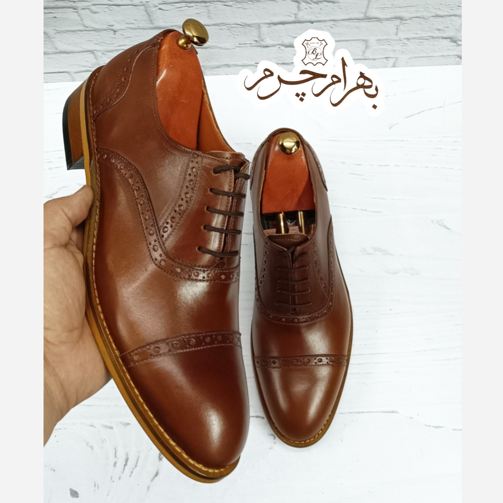 کفش مردانه مجلسی چرم طبیعی قهوه ای مدل آرماندو