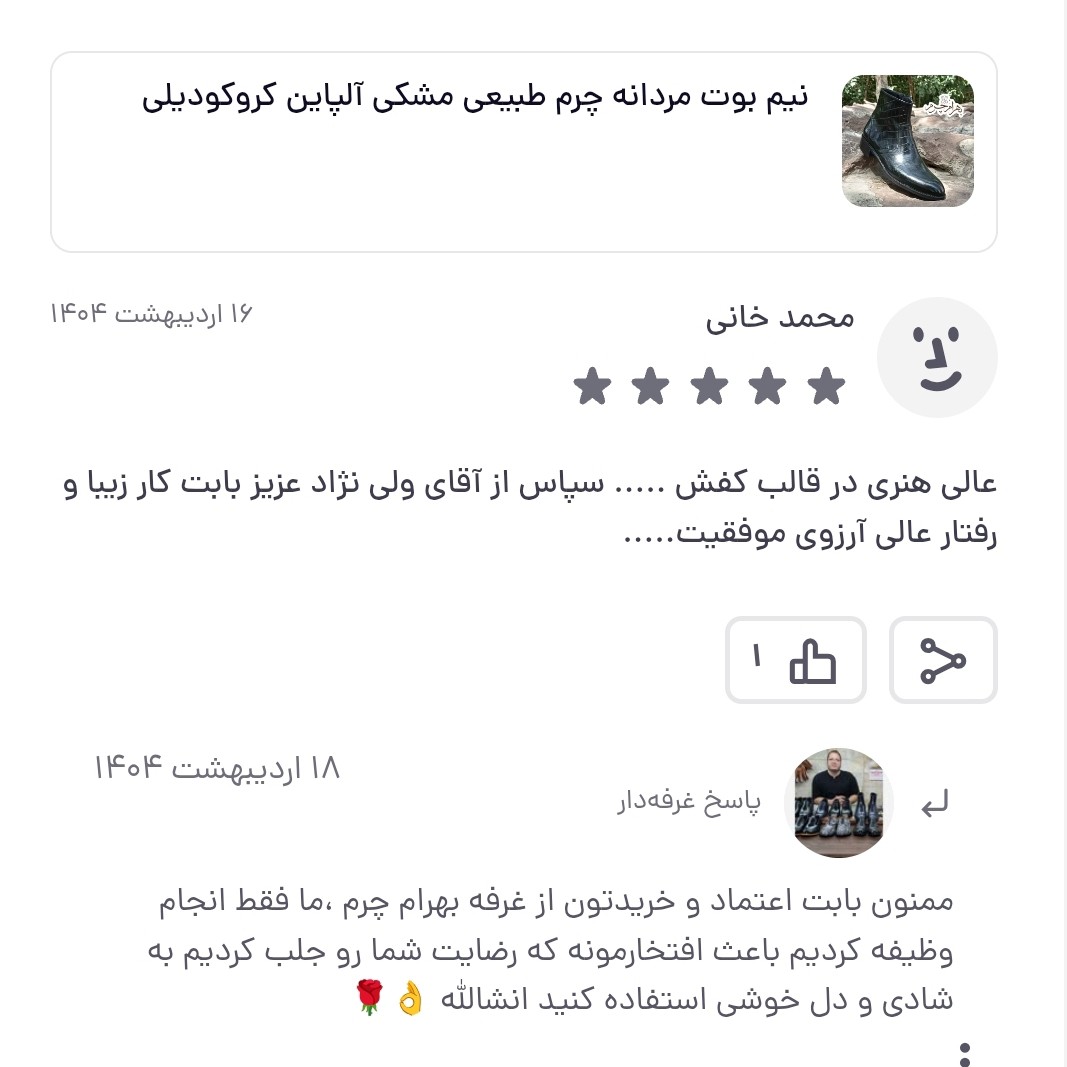 نیم بوت مردانه چرم طبیعی مشکی آلپاین کروکودیلی