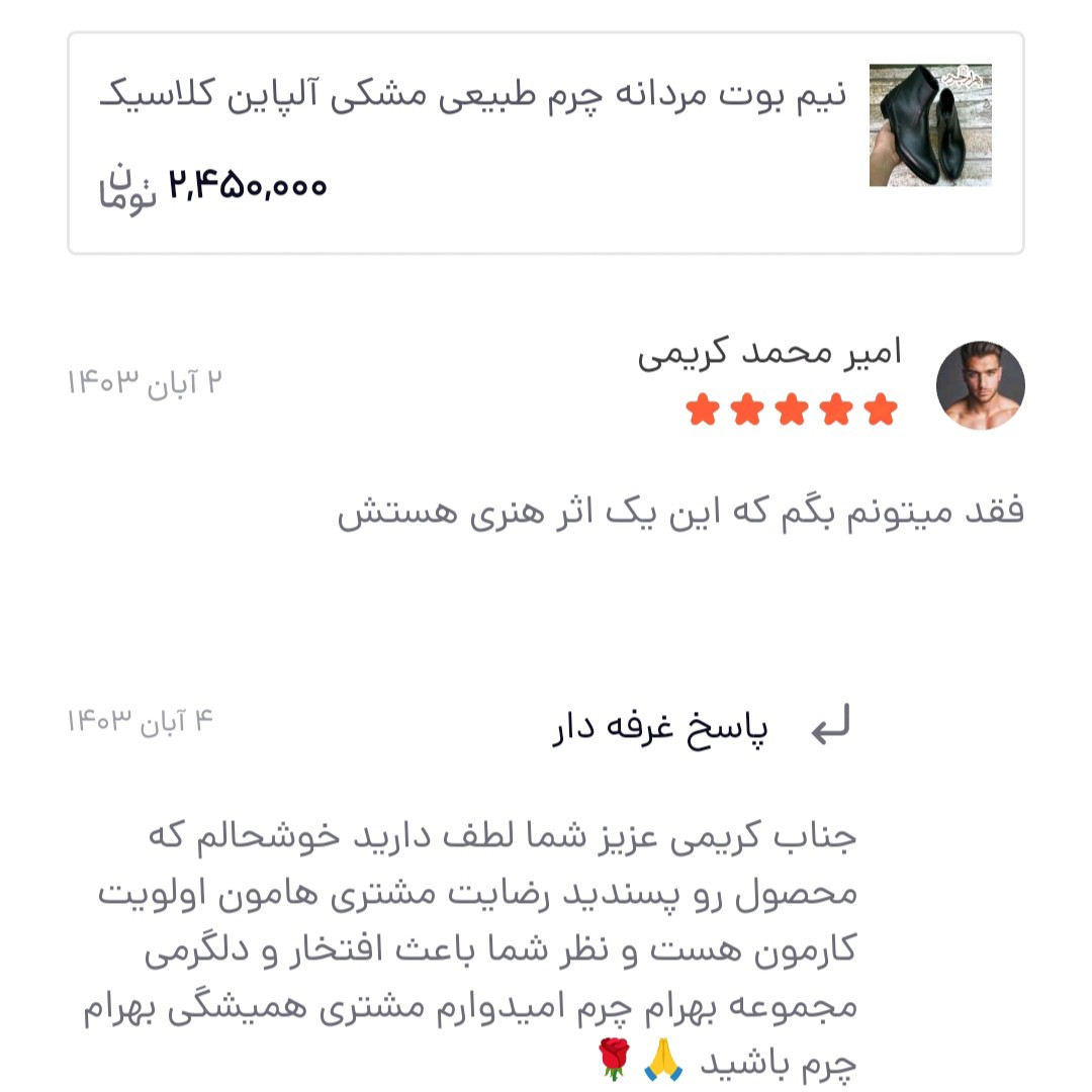 نیم بوت مردانه چرم طبیعی مشکی آلپاین کلاسیک