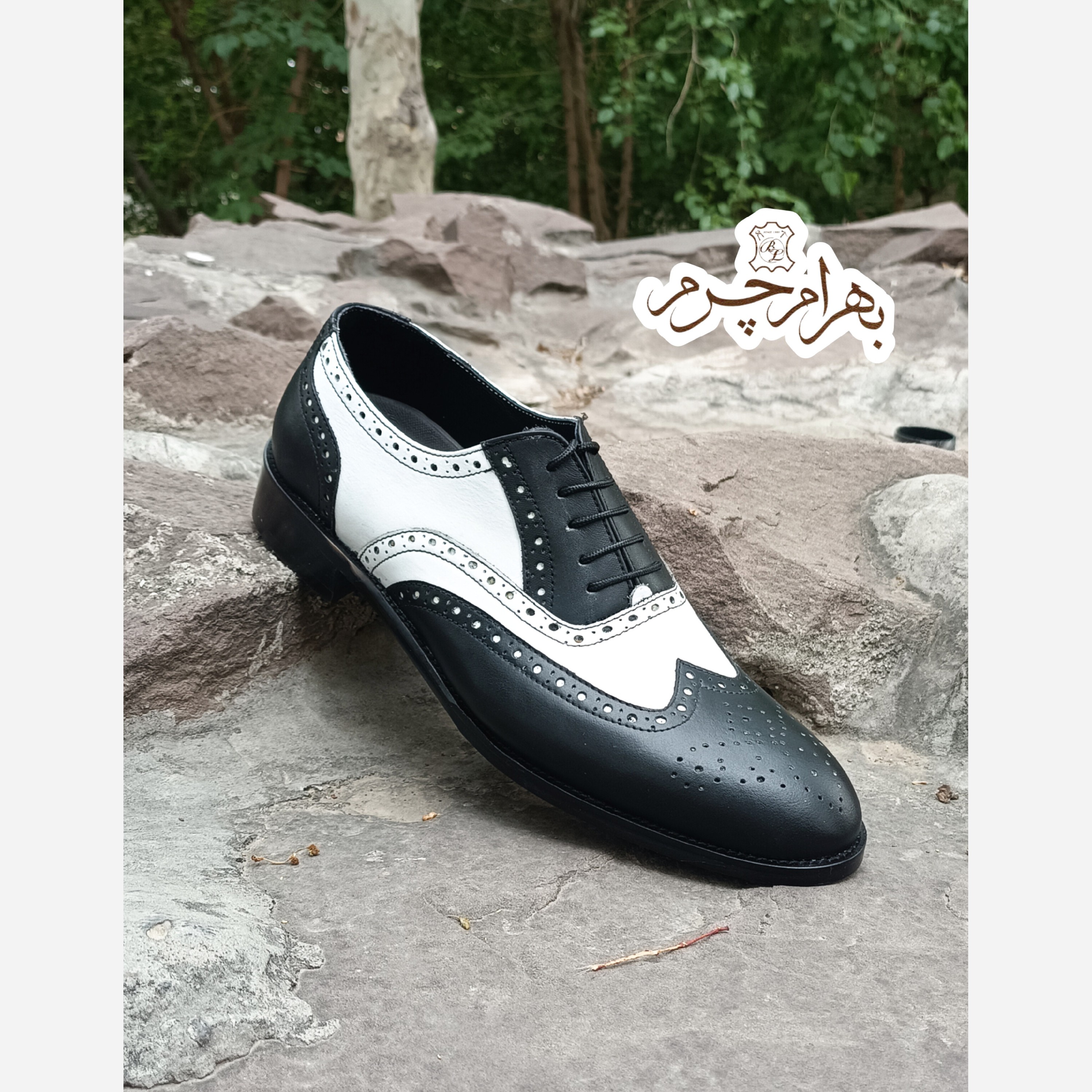 کفش مردانه مجلسی چرم طبیعی دستدوز مدل نیلسون دورنگ