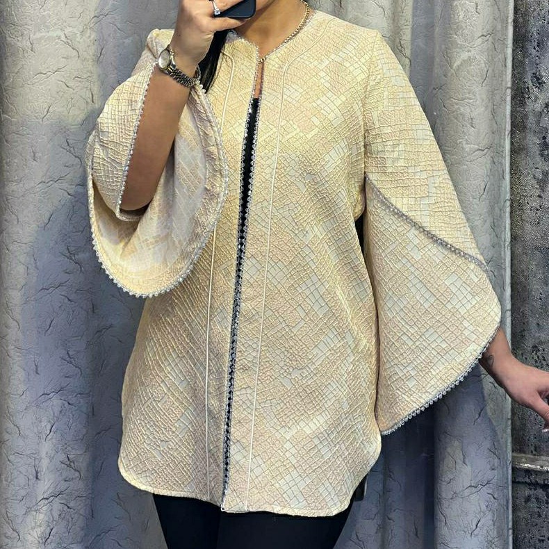 کت مجلسی ژاکارد سنگدوزی شده آستین لاله مانتو ژاکارد 4 رنگ فری سایز مناسب 40 تا 46 کت مجلسی زنانه