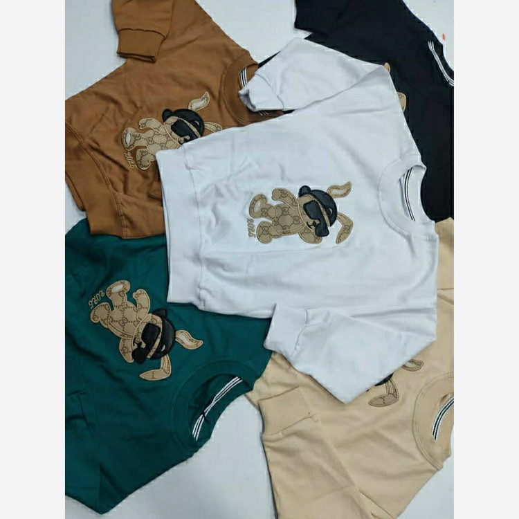 تیشرت اسپرت بلوز تک طرح خرس در 5 رنگ مشکی و سفید کرم سبز و شکلاتی سایز 40و45و50و55و60و 65 بلوز دخترانه و پسرانه بلوز اس
