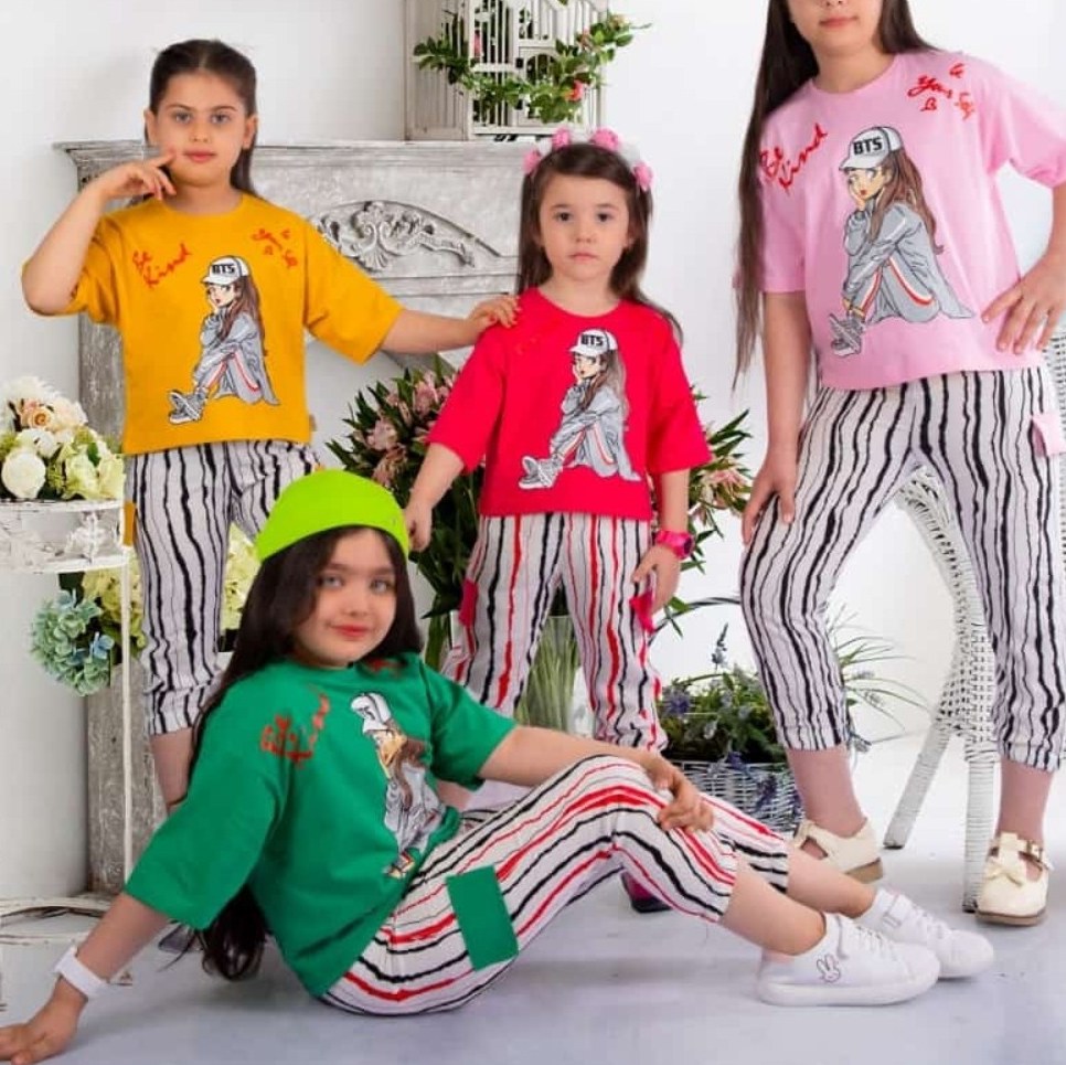ست کراپ و شلوار دخترانه سایز 45 تا 60 رنگبندی 4 رنگ کراپ و شلوار دخترانه