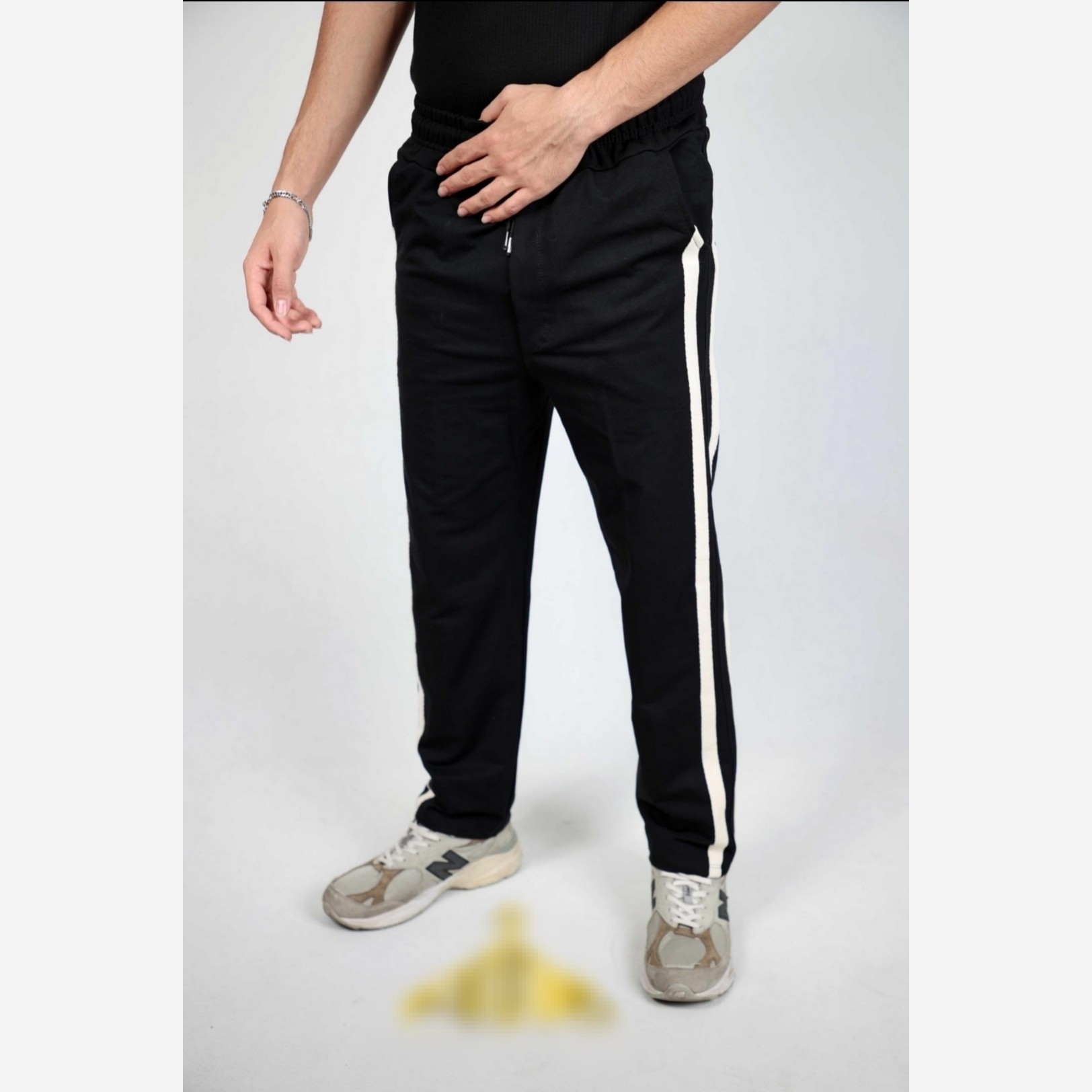 شلوار مردانه بغل دو نوار سفید شلوار جنس نخ پنبه اعلا مردانه سایز XL تا 3XL شلوار دو خط سفید مردانه
