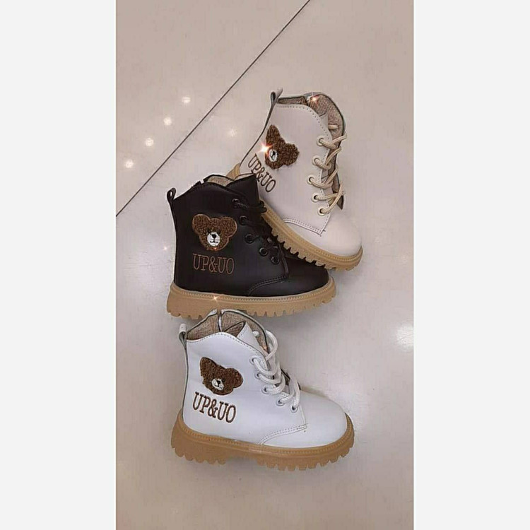 بوت اسپرت بچه گانه خرسی رنگ مشکی و کرم بوت دخترانه بوت پسرانه سایز 22 تا 25 بوت خرسی بوت اسپرت بوت بندی بغل زیپ دار
