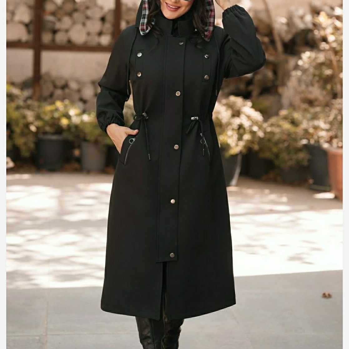 پالتو بلند کلاه دار داخل خز زنانه جنس سانتانا پالتو بلند زنانه پالتو بارانی دخترانه دو سایزی 38 تا 52