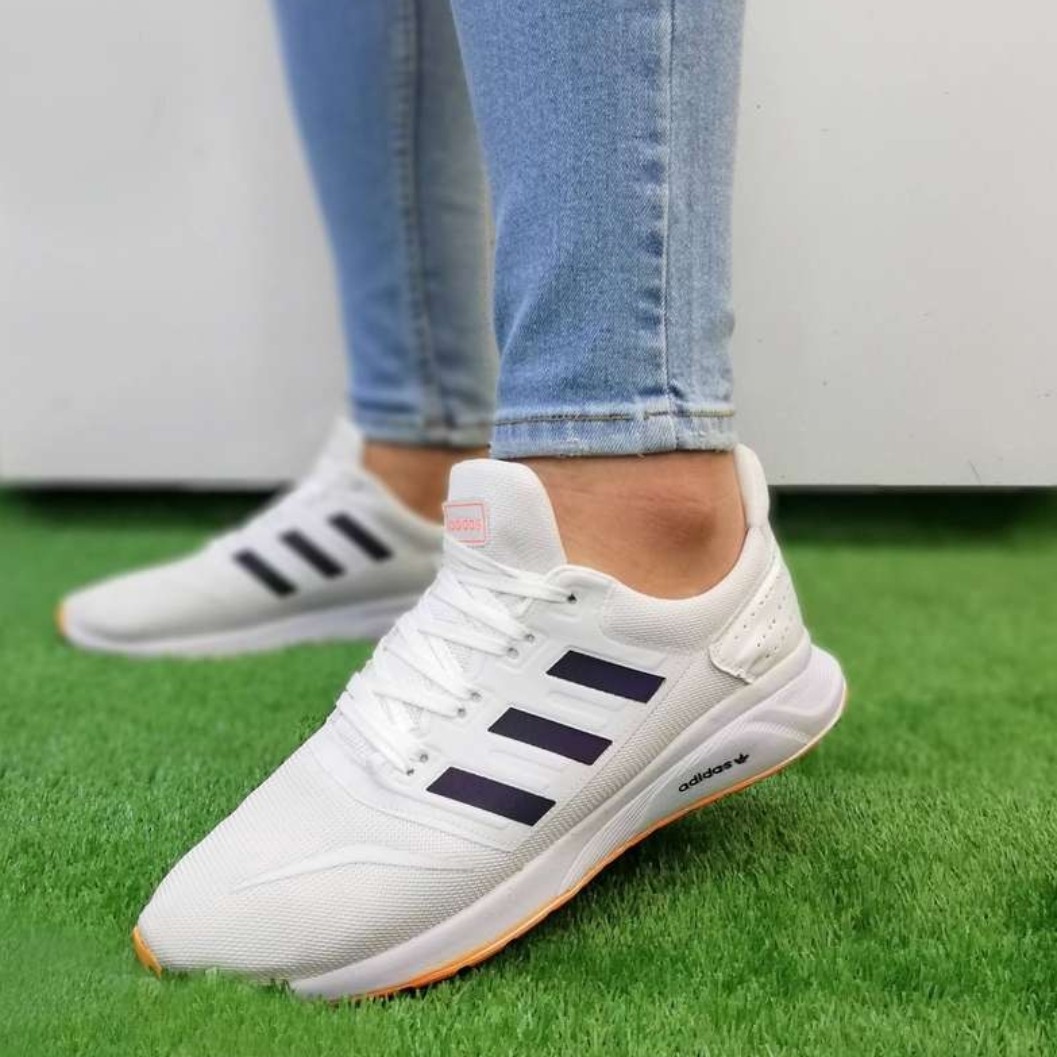 کتونی آدیداس سه خط شبرنگ سفید نارنجی مردانه Adidas سایز 41 تا 44