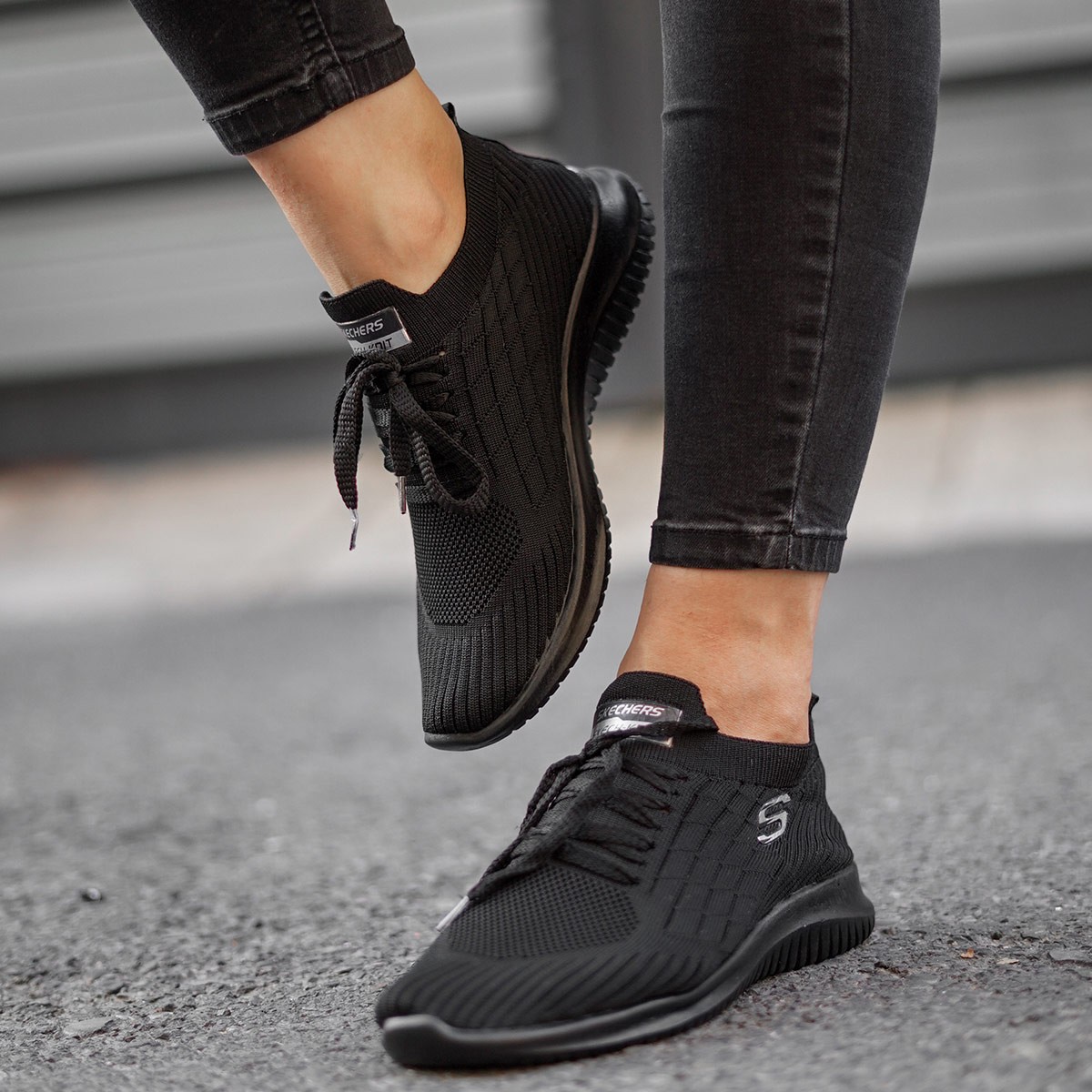 کتونی اسکچرز جورابی راحتی مردانه و زنانه ست مشکی تمام Skechers اسپرت رانینگ