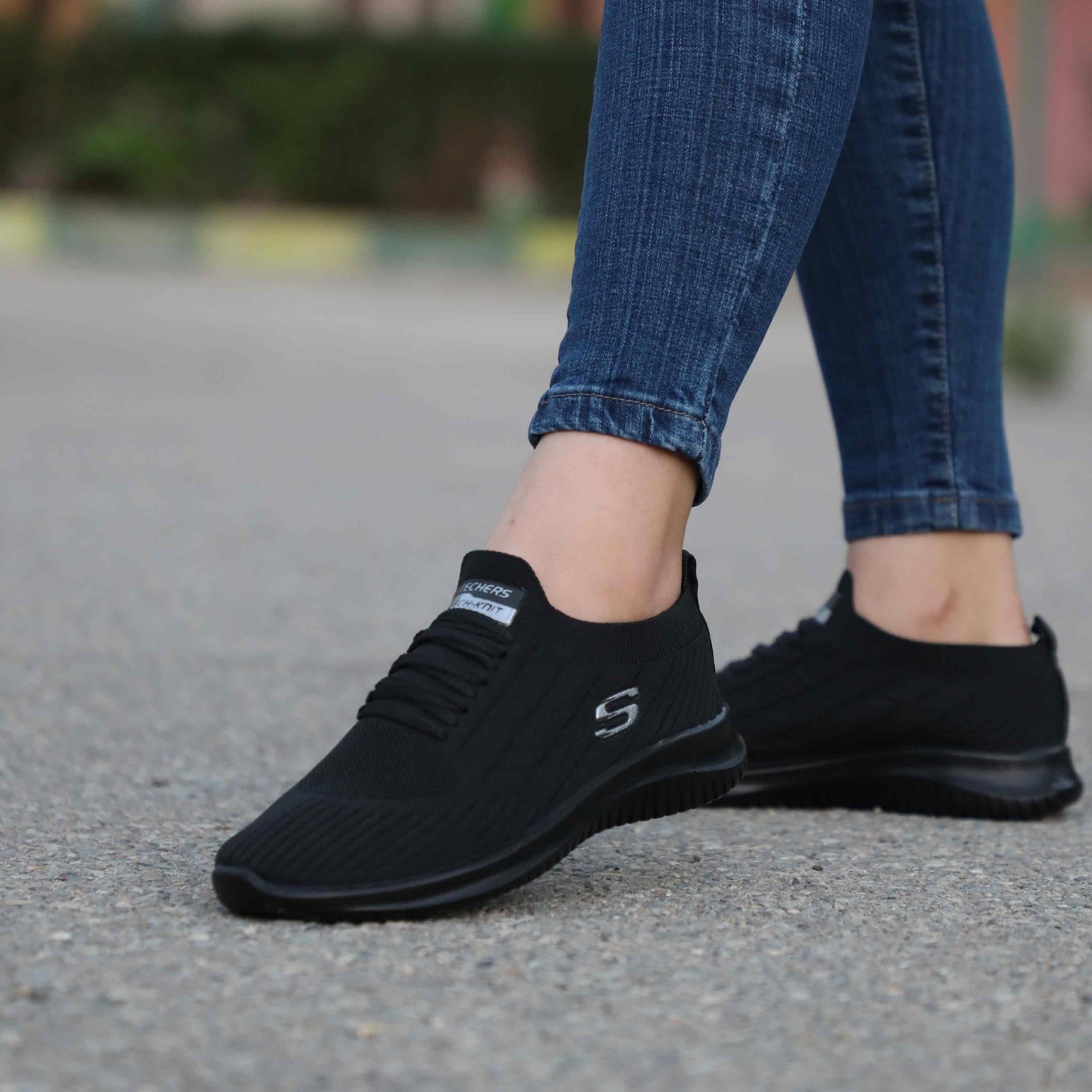 کتونی اسکچرز جورابی راحتی مردانه و زنانه ست مشکی تمام Skechers اسپرت رانینگ