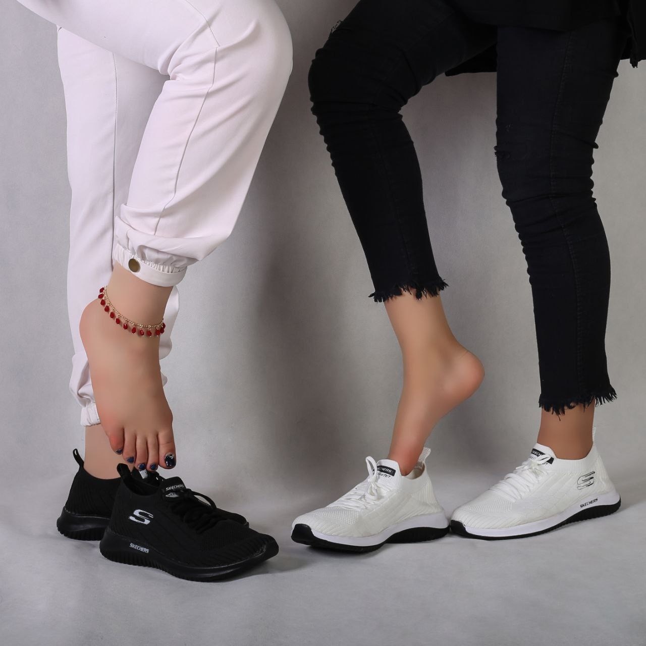 کتونی اسکچرز Skechers طوسی سفید مشکی جورابی راحت گووالک اسپرت مردانه و زنانه و بچه گانه از سایز 27 تا 45
