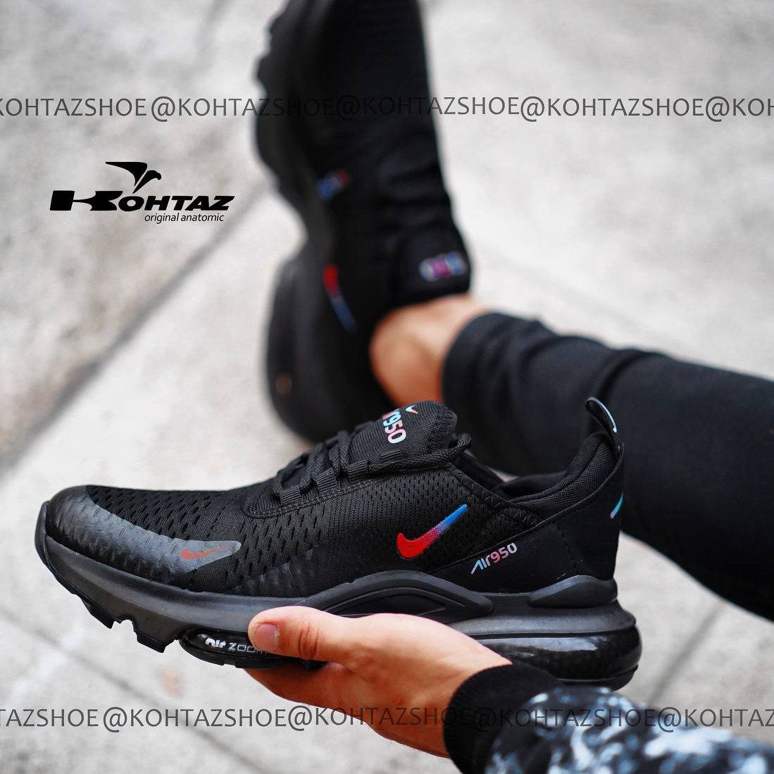 کتونی نایک ایر 950 Nike Air مشکی سفید و طوسی مردانه و زنانه و بزرگپا از 37 تا 48 زیره کپسول دار های کپی