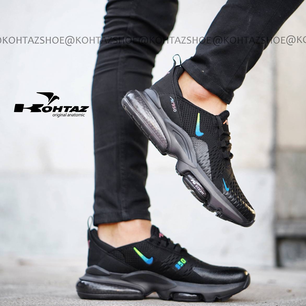 کتونی نایک ایر 950 Nike Air مشکی سفید و طوسی مردانه و زنانه و بزرگپا از 37 تا 48 زیره کپسول دار های کپی