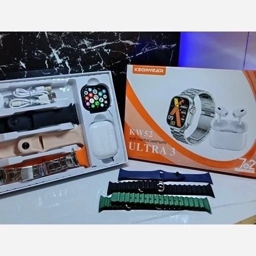 پک ساعت هوشمند KW52 ULTRA3 بهمراه 7 بند و ایرپاد قیمت عالی