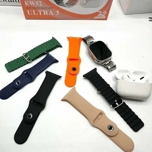 ساعت هوشمند KW52 ULTRA3 بهمراه 7 بند و ایرپاد کیفیت عالی
